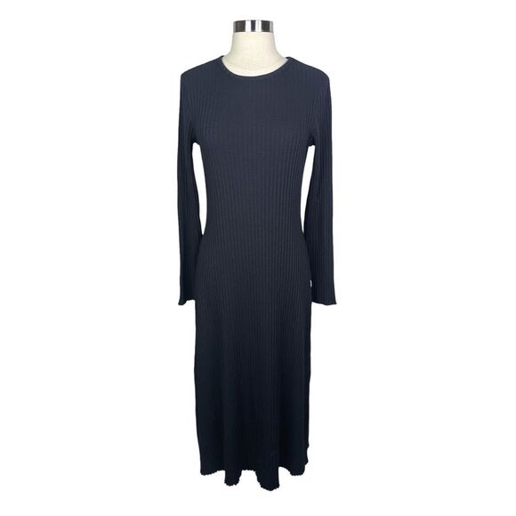 VINCE Ribbed Stretchy Knit Long-Sleeve Crew Neck Dress - Coastal Blue - Medium - Picture 2 of 7